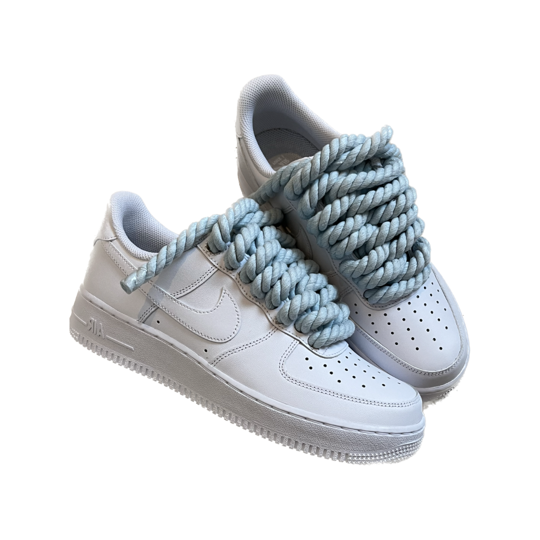 Custom Nike Air Force 1 White Rope Laces Baby Blau