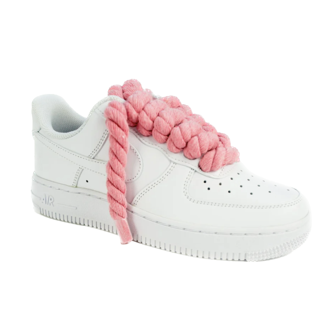 Costum Nike Air Force 1 White Rope Laces Pink